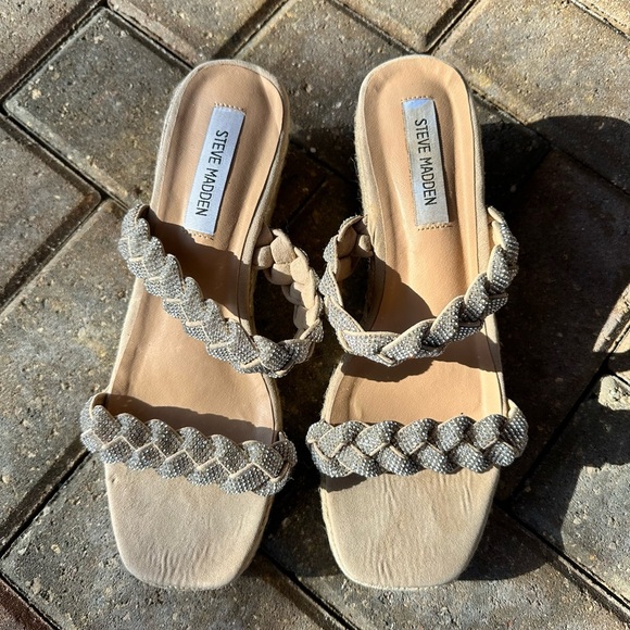 Steve Madden N1460* Womens Alreya Espadrille Bling‎ Wedge Sandals Size 9.5 - Picture 1 of 6